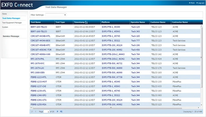 EXFO Connect - Gestão de testes baseada na nuvem